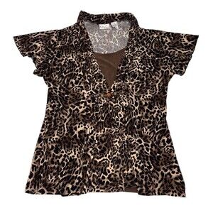 Kim Rogers Animal Print Blouse Attached Tank Top Women's Medium Career Cheetah